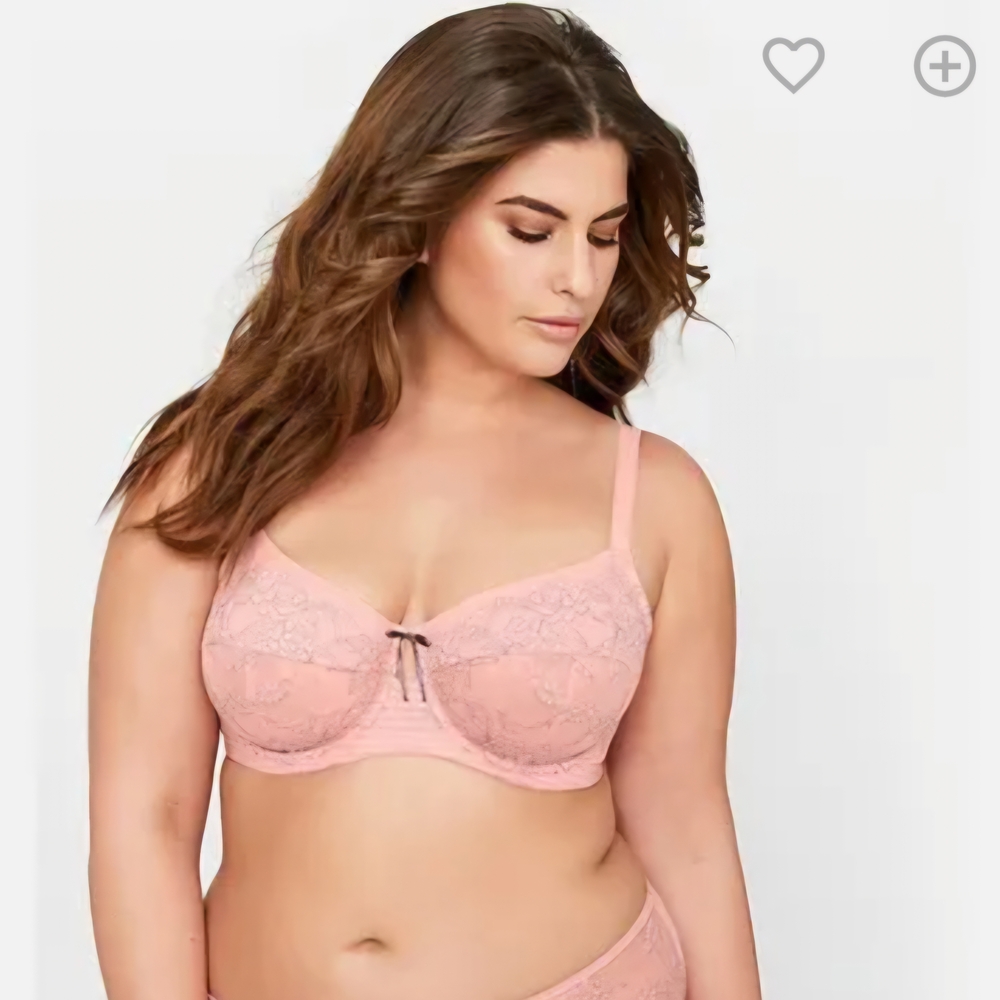 Ashley Graham Pink Lace Balconette Bra Underwire SZ 40DD